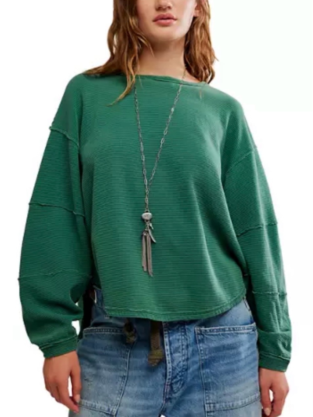 Free People We The Free Total Eclipse Tee Pine Forest Green Oversized Casual